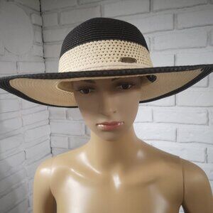 Panama Jack Ladies Wide Brim Beige & Black Sun Hat
